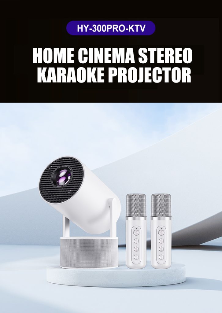 HY300PRO KTV Projector with 2 Wireless Microphones 1 20W Speaker，1080P/4K Portable Projector
