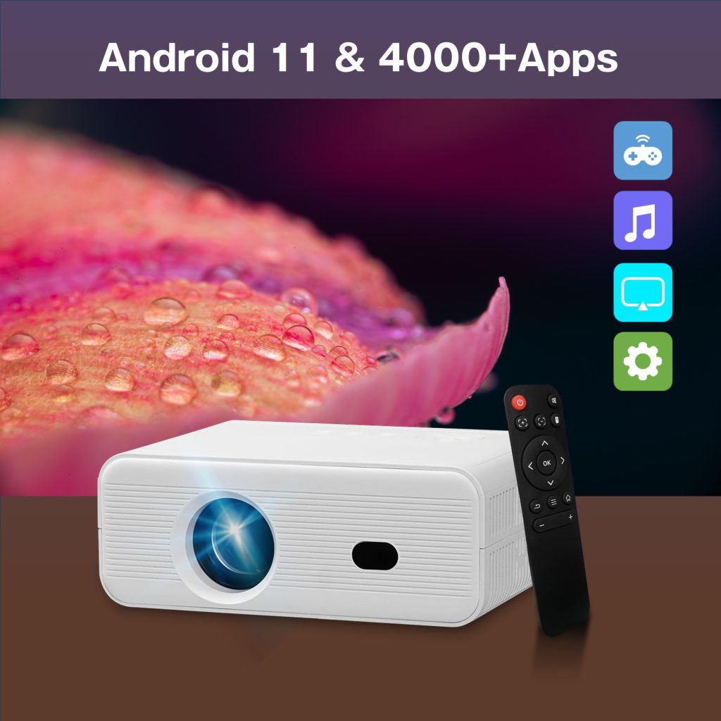 H012 Mini Projector Support 1080P Smart Video Projector,Portable Movie Projector Electric Focus Compatible With IOS/Android